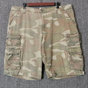 OP Shorts Mens 40 Green Brown Camo Cargo Baggy 11” Inseam 100% Cotton